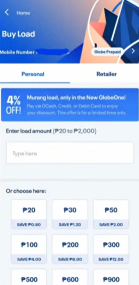 Pasaload TM 11 TM Pasaload GlobeOne App choose load amount
