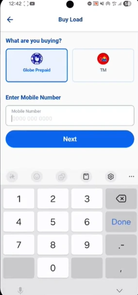 Pasaload TM 10 TM Pasaload GlobeOne App select Other Account enter number